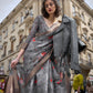 Rajwada Grey Poly Brasso Woven Saree With Unstitched Blouse For Women