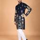 Rajwada Navy Blue Viscose Rayon Stitched Kurta For Men