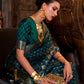 Rajwada Dark Green Satin Woven Saree With Unstitched Blouse For Women