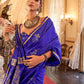 Rajwada Royal Blue Silk Blend Woven Saree With Unstitched Blouse For Women