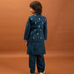 Rajwada Teal Blue Viscose Silk Embroidered Stitched Kurta Set For Kids