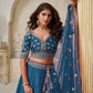 Rajwada Teal Blue Silk Blend Embroidered Semi-Stitched Lehenga For Women