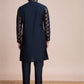 Rajwada Navy Blue Silk Blend Sequins Stitched  Kurta For Men