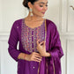 Rajwada Purple Rayon Embroidered Stitched Kurta Set For Women