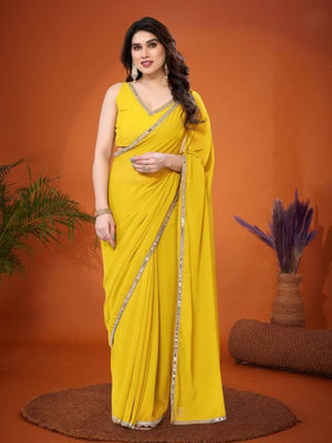 Rajwada Light Yellow Georgette Printed Saree For Women