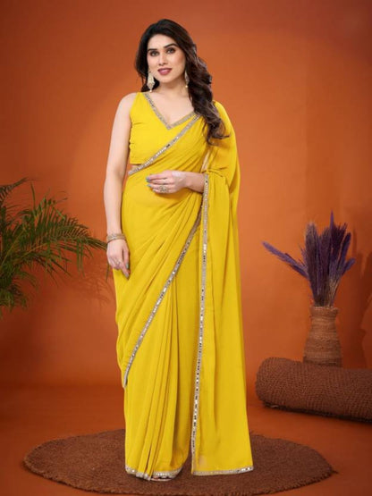 Rajwada Light Yellow Georgette Printed Saree For Women