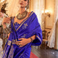 Rajwada Royal Blue Silk Blend Woven Saree With Unstitched Blouse For Women