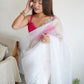 Rajwada White Organza Embroidered Saree With Unstitched Blouse For Women