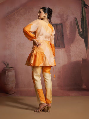 Rajwada Orange Cotton Blend Printed Co-ord Set For Women