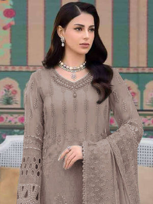 Rajwada Brown Georgette Embroidered Semi-Stitched Kurta Set For Women