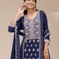 Rajwada Navy Blue Georgette Embroidered Semi Stitched Kurta Set For Women