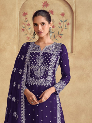 Rajwada Violet Georgette Embroidered Semi-Stitched Kurta Set For Women