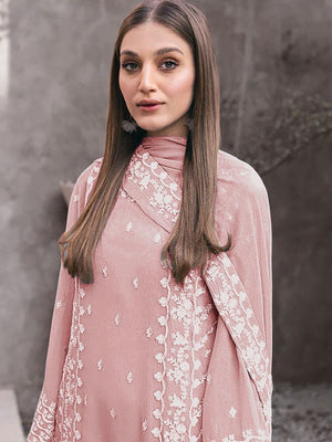 Rajwada Peach Georgette Embroidered Semi-Stitched Kurta Set For Women