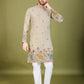 Rajwada Beige Cotton Embroidered Stitched Kurta For Men
