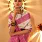 Rajwada White And Pink Silk Blend Woven Saree With Unstitched Blouse For Women