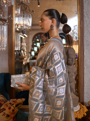 Rajwada Grey Linen Woven Saree With Unstitched Blouse for Women
