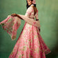 Rajwada Pink Silk Blend Floral Print Semi Stitched Lehenga For Women