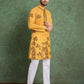 Rajwada Mustard Rayon Printed and Embroidered Stitched Kurta For Men