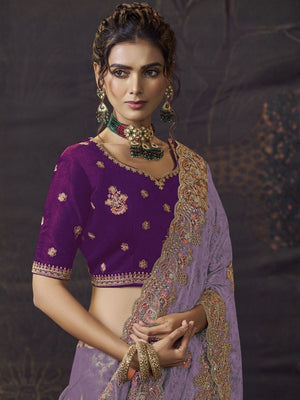 Rajwada Lavender Satin Embroidered Saree For Women