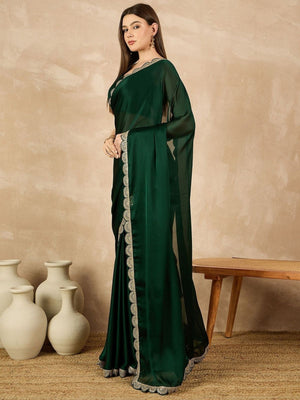 Rajwada Green Georgette Embroidered Saree For Women