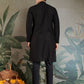 Rajwada Black Viscose Rayon Embroidered Stitched Kurta For Men