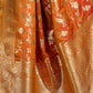 Rajwada Orange Silk Blend Solid Saree For Women