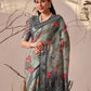 Rajwada Grey Linen Cotton Printed Saree For Women