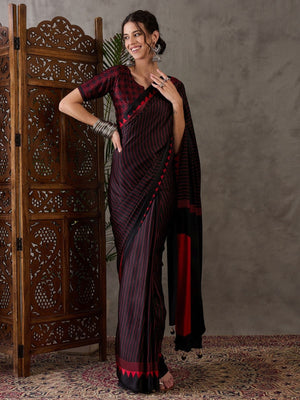 Rajwada Black Silk Blend Printed Elegant Saree For Women