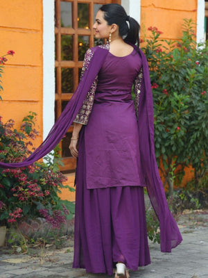Rajwada Purple Chinon Sequence Embroidery Stitched Kurta Set Women