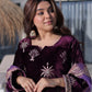 Rajwada Wine Velvet Embellished Kurta Set For Women