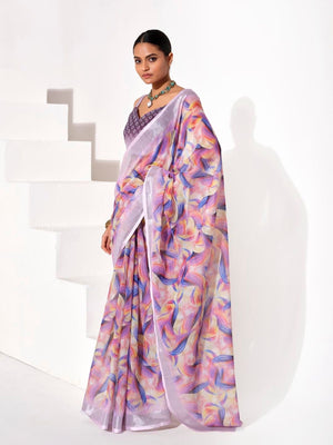 Rajwada Multicolour Cotton Linen Solid Printed Saree For Women