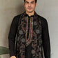 Rajwada Black Viscose Rayon Embroidered Stitched Kurta For Men