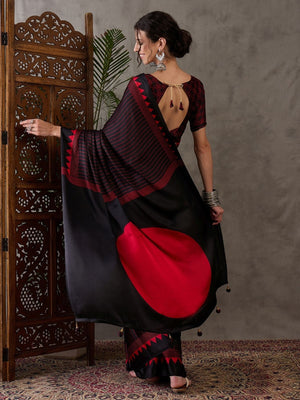 Rajwada Black Silk Blend Printed Elegant Saree For Women
