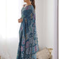 Rajwada Teal Blue Silk Blend Bandhini Print & Cutwork Saree For Women