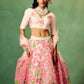 Rajwada Pink Silk Blend Floral Print Semi Stitched Lehenga For Women