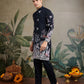 Rajwada Black Viscose Silk Embroidered Stitched Kurta For Men