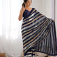 Rajwada Navy Blue Georgette Sequins Saree With Unstitched Blouse For Women