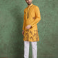 Rajwada Mustard Rayon Printed and Embroidered Stitched Kurta For Men