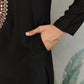 Rajwada Black Viscose Rayon Embroidered Stitched Kurta For Men
