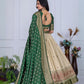 Rajwada Beige And Green Silk Blend Printed Semi-Stitched lehenga For Women