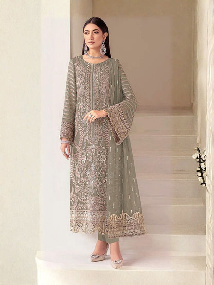 Rajwada Olive Georgette Embellished Semi Stitched Kurta Set For Women