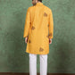 Rajwada Mustard Rayon Printed and Embroidered Stitched Kurta For Men