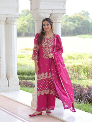 Rajwada Pink Silk Blend Embellished Kurta Set For Women