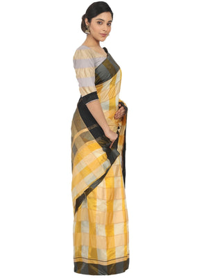 Rajwada Yellow Silk Blend Checked Saree For Women