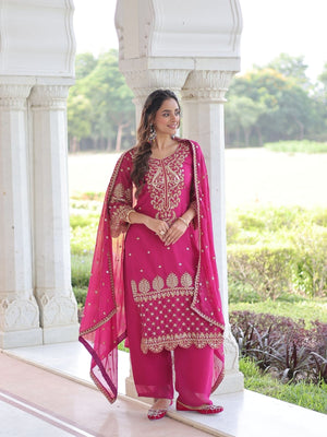 Rajwada Pink Silk Blend Embellished Kurta Set For Women