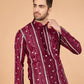 Rajwada Maroon Viscose Rayon Embroidered Stitched Kurta For Men