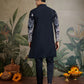 Rajwada Black Viscose Silk Embroidered Stitched Kurta For Men