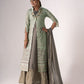 Rajwada Grey And green Art Silk Printed And Embroidered Semi-Stitched Kurta Set For Women