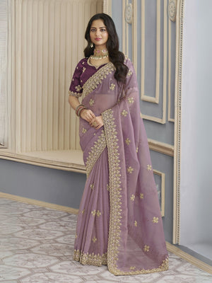 Rajwada Purple Georgette Crush Embellished Elegant Saree For Women
