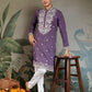 Rajwada Purple Viscose Silk Embroidered Stitched Kurta For Men